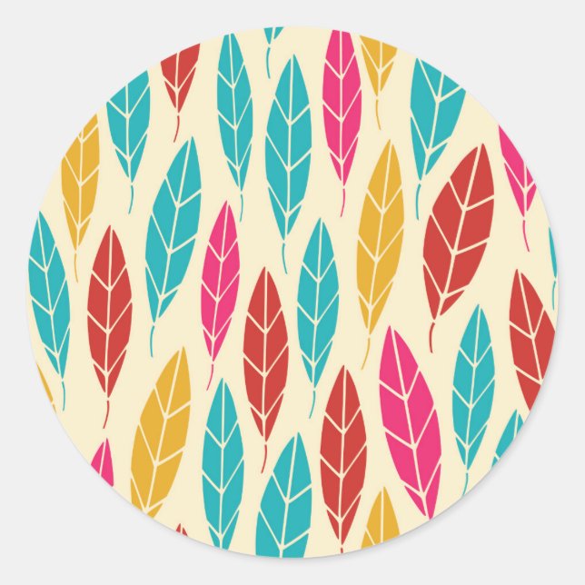 Cute colorful autumn leaves pattern classic round sticker (Front)