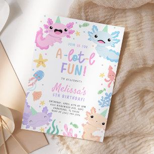 Cute Colorful Axolotl Birthday Party Invitation