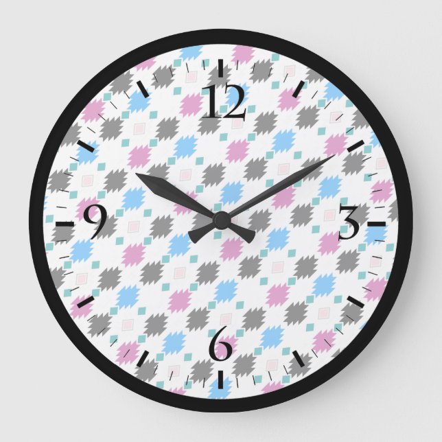 Cute colorful aztec pattern large clock (Front)