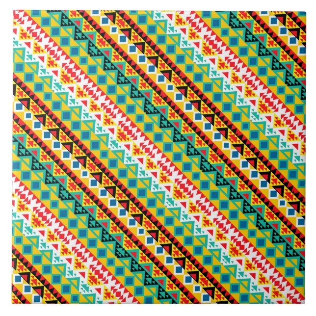 Cute colorful aztec patterns design tile (Front)