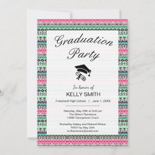 Cute colorful aztec patterns graduation party invitation