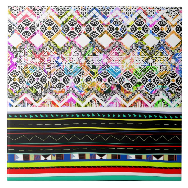 Cute colorful aztec tribal patterns ceramic tile (Front)
