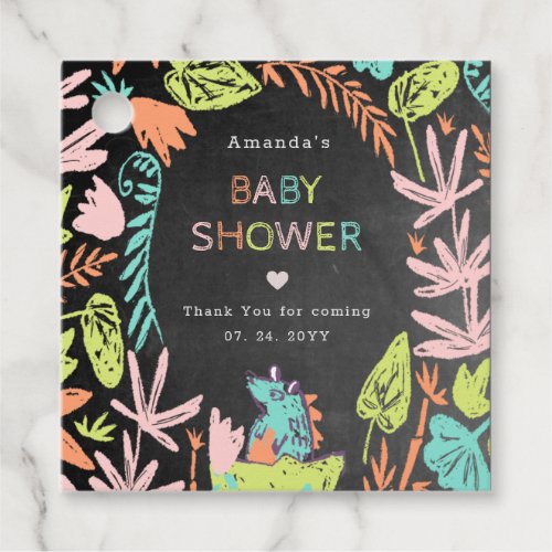 Cute Colorful Baby Dino Chalkboard Baby Shower Favor Tags