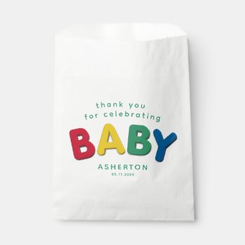 Cute Colorful Baby Personalized Baby Shower Favor Bag by LeaDelaverisDesign at Zazzle