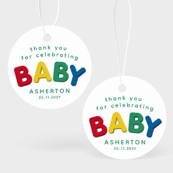 Cute Colorful Baby Personalized Baby Shower Favor Tags by LeaDelaverisDesign at Zazzle