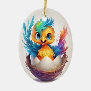Cute Colorful Baby Phoenix Hatching Ceramic Ornament