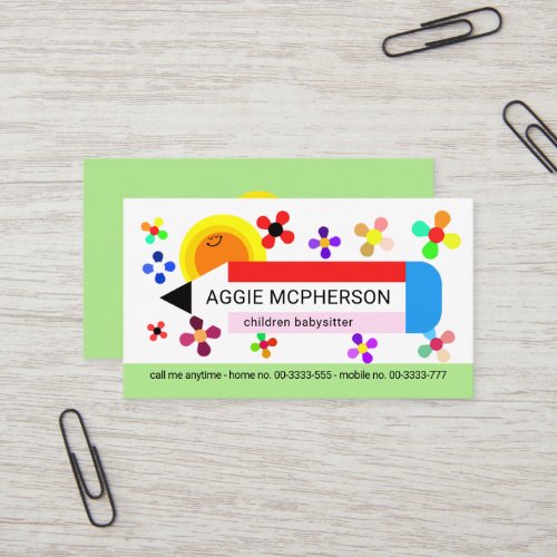 Cute Colorful Babysitting Pencil Business Card