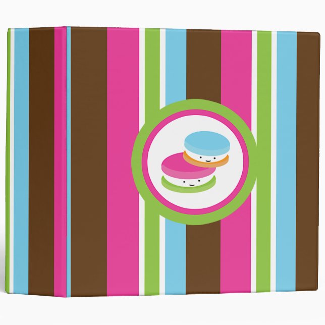 Cute Colorful Bakery Macaroons Fun Stripe Binder (Front/Spine)