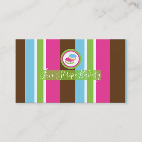 Cute Colorful Bakery Macaroons Fun Stripe Business Card