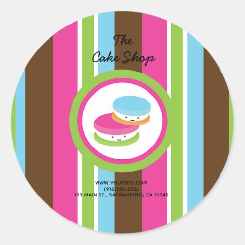 Cute Colorful Bakery Macaroons Fun Stripe Favor Classic Round Sticker