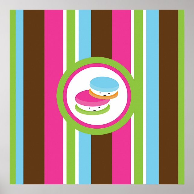 Cute Colorful Bakery Macaroons Fun Stripe Wall Art (Front)