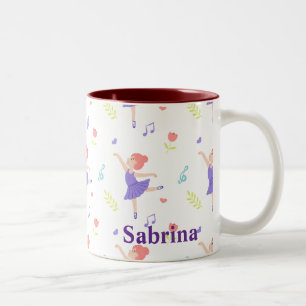 Cute Colorful Ballerina Girls' Personalized Two-Tone Coffee Mug
