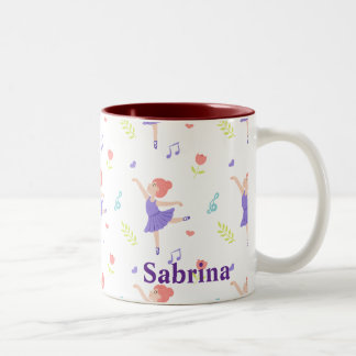 Cute Colorful Ballerina Girls' Personalized Two-Tone Coffee Mug