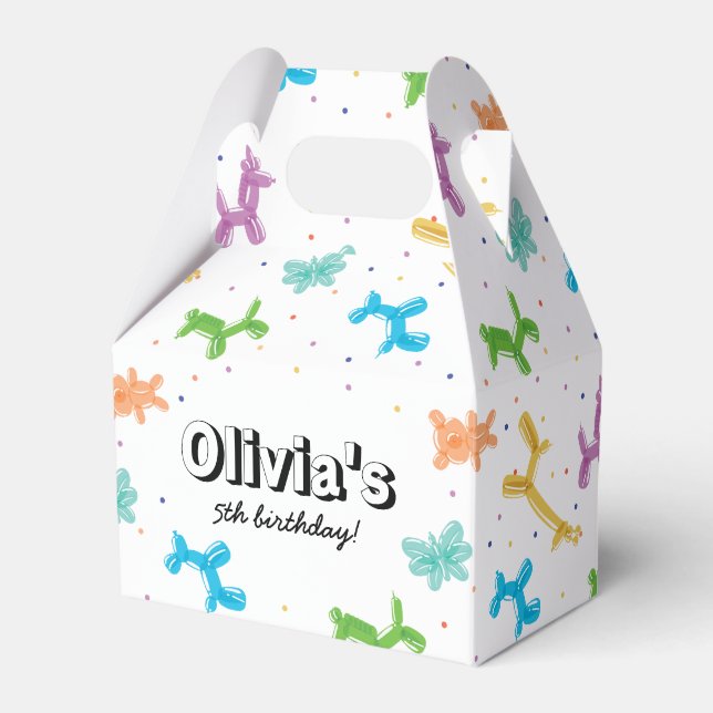 Cute Colorful Balloon Animals Birthday Party Favor Boxes (Front Side)