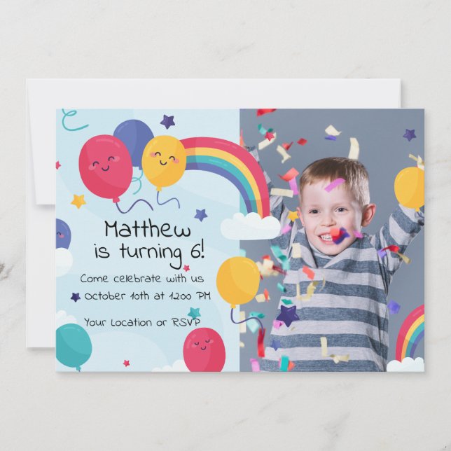 Cute Colorful Balloons and Rainbow Birthday Card (Front)