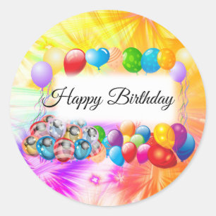 Cute, Colorful Balloons & Fireworks, Birthday Classic Round Sticker