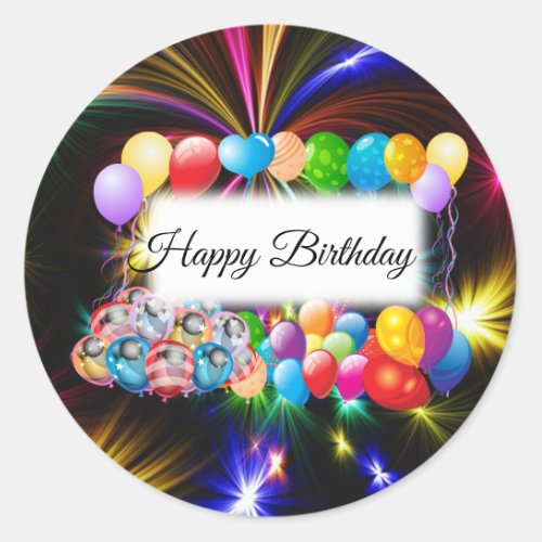 Cute Colorful Balloons  Fireworks Birthday Classic Round Sticker