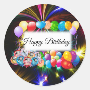 Cute, Colorful Balloons & Fireworks, Birthday Classic Round Sticker