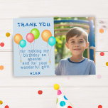 Cute Colorful Balloons Kids Birthday Photo Thank You Card<br><div class="desc">Cute Colorful Balloons Kids Birthday Photo Thank You Card. Thank you birthday card for the children`s birthday party. This design comes with balloons in red,  blue,  pink and green colors on a blue background. Personalize the card with your child`s name,  thank you message and photo.</div>