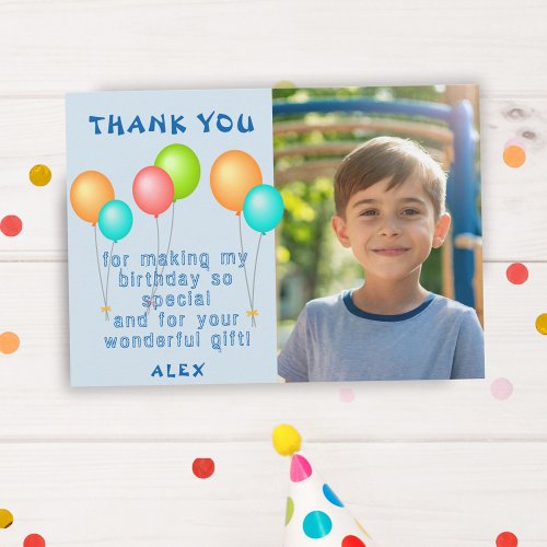 Cute Colorful Balloons Kids Birthday Photo Thank You Card