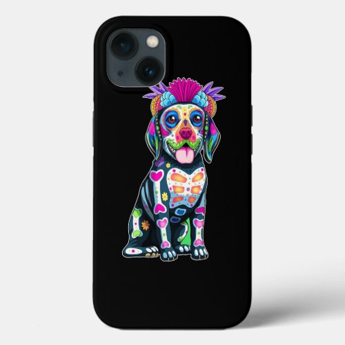Cute Colorful Beagle Dog Sugar Skull Mexican Hallo iPhone 13 Case