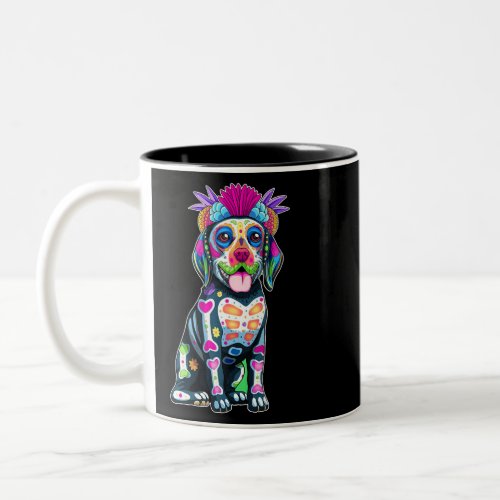 Cute Colorful Beagle Dog Sugar Skull Mexican Hallo Two_Tone Coffee Mug