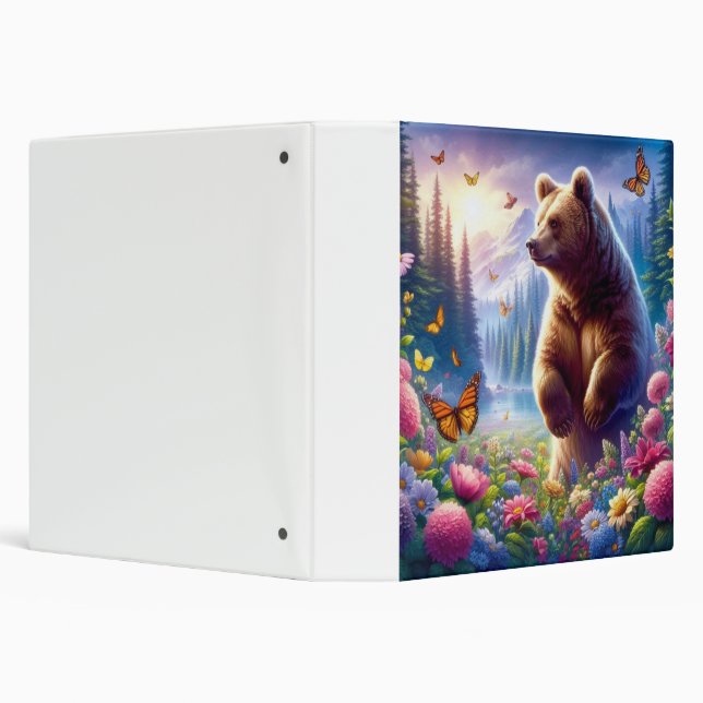 Cute, colorful bear & butterflies 3 ring binder (Background)