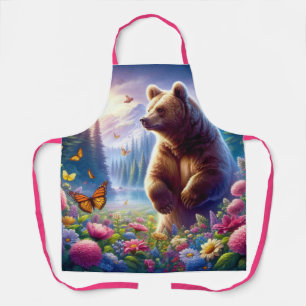 Cute, colorful bear & butterflies apron
