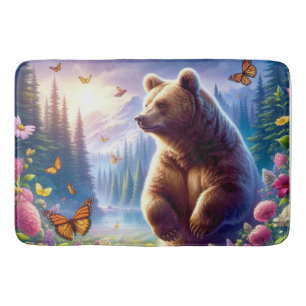 Cute, colorful bear & butterflies bath mat