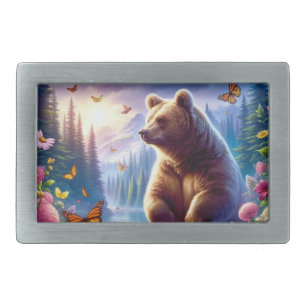 Cute, colorful bear & butterflies belt buckle