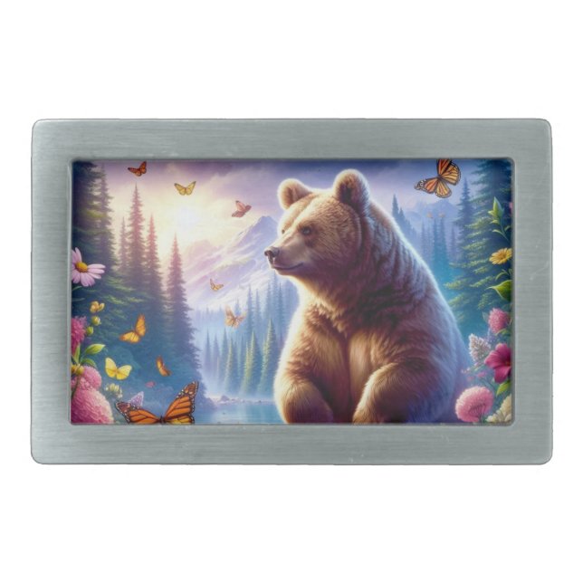 Cute, colorful bear & butterflies belt buckle (Front)