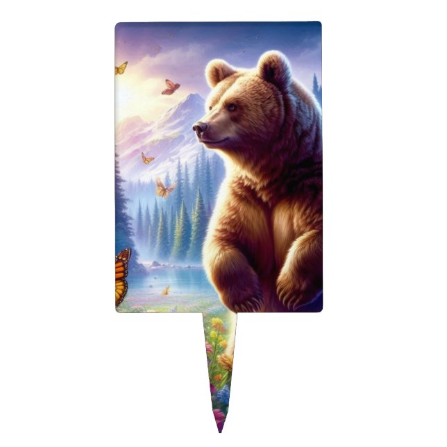 Cute, colorful bear & butterflies cake topper (Front)