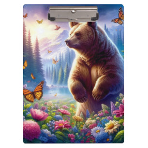 Cute, colorful bear & butterflies clipboard