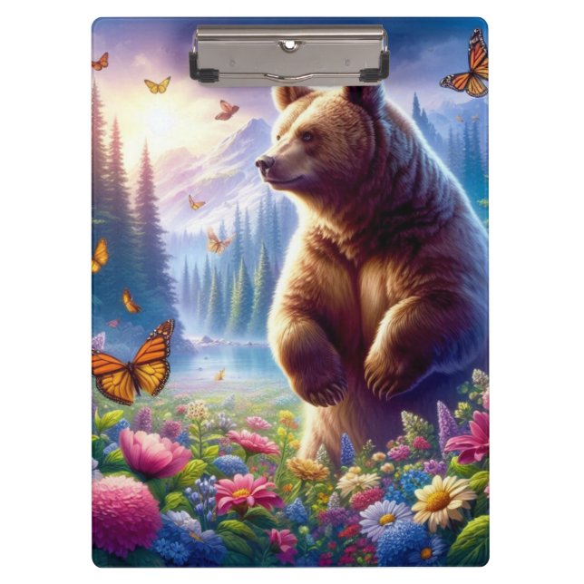 Cute, colorful bear & butterflies clipboard (Front)