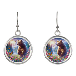 Cute, colorful bear & butterflies earrings