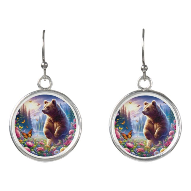 Cute, colorful bear & butterflies earrings (Front)