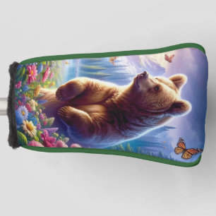 Cute, colorful bear & butterflies golf head cover