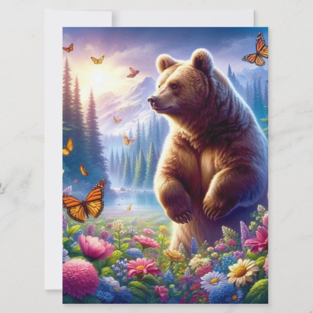 Cute, colorful bear & butterflies holiday card (Front)