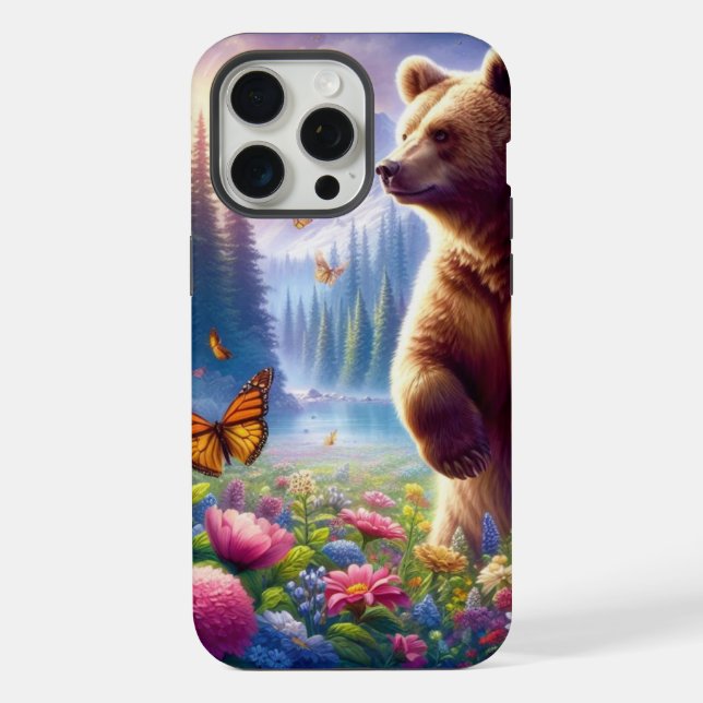 Cute, colorful bear & butterflies iPhone case (Back)