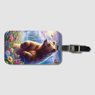 Cute, colorful bear & butterflies luggage tag
