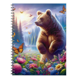 Cute, colorful bear & butterflies notebook