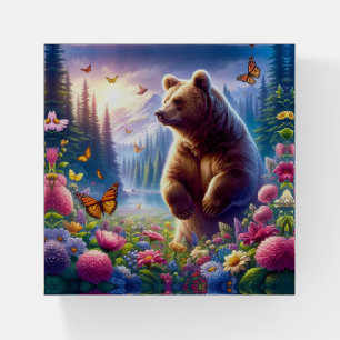 Cute, colorful bear & butterflies paperweight