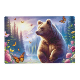 Cute, colorful bear & butterflies placemat