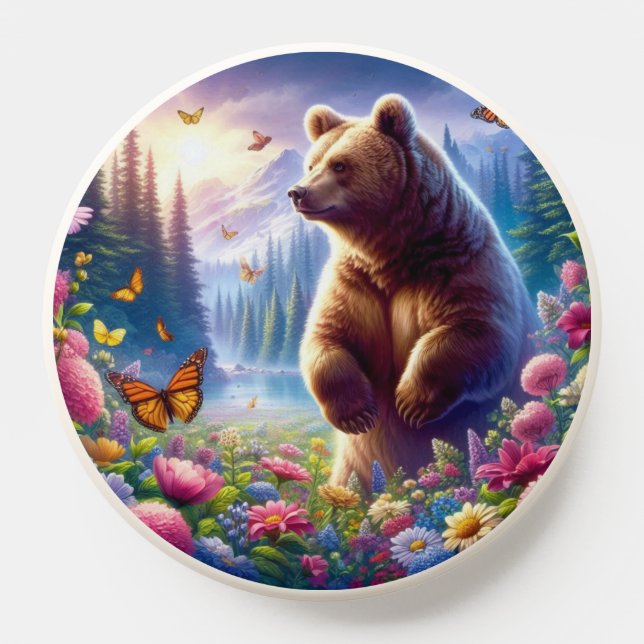 Cute, colorful bear & butterflies PopSocket (Popsocket)