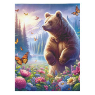 Cute, colorful bear & butterflies tablecloth