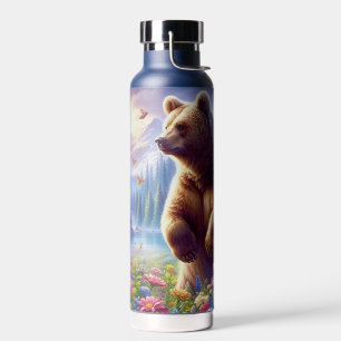 Cute, colorful bear & butterflies water bottle