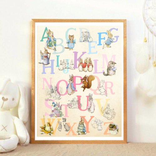 Cute Colorful Beatrix Potter Alphabet Nursery Poster