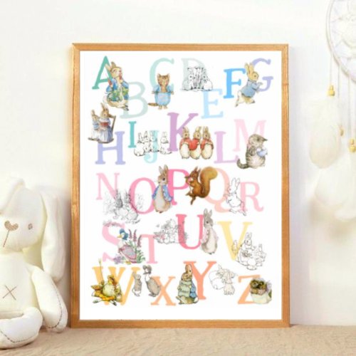 Cute Colorful Beatrix Potter Alphabet Nursery Poster