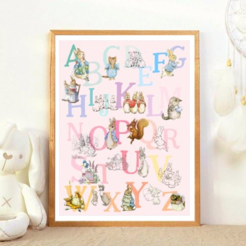 Cute Colorful Beatrix Potter Alphabet Nursery Poster