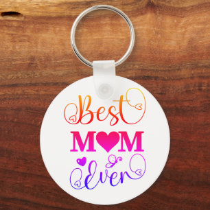 Cute Colorful Best Mom Ever Typography Script Keychain